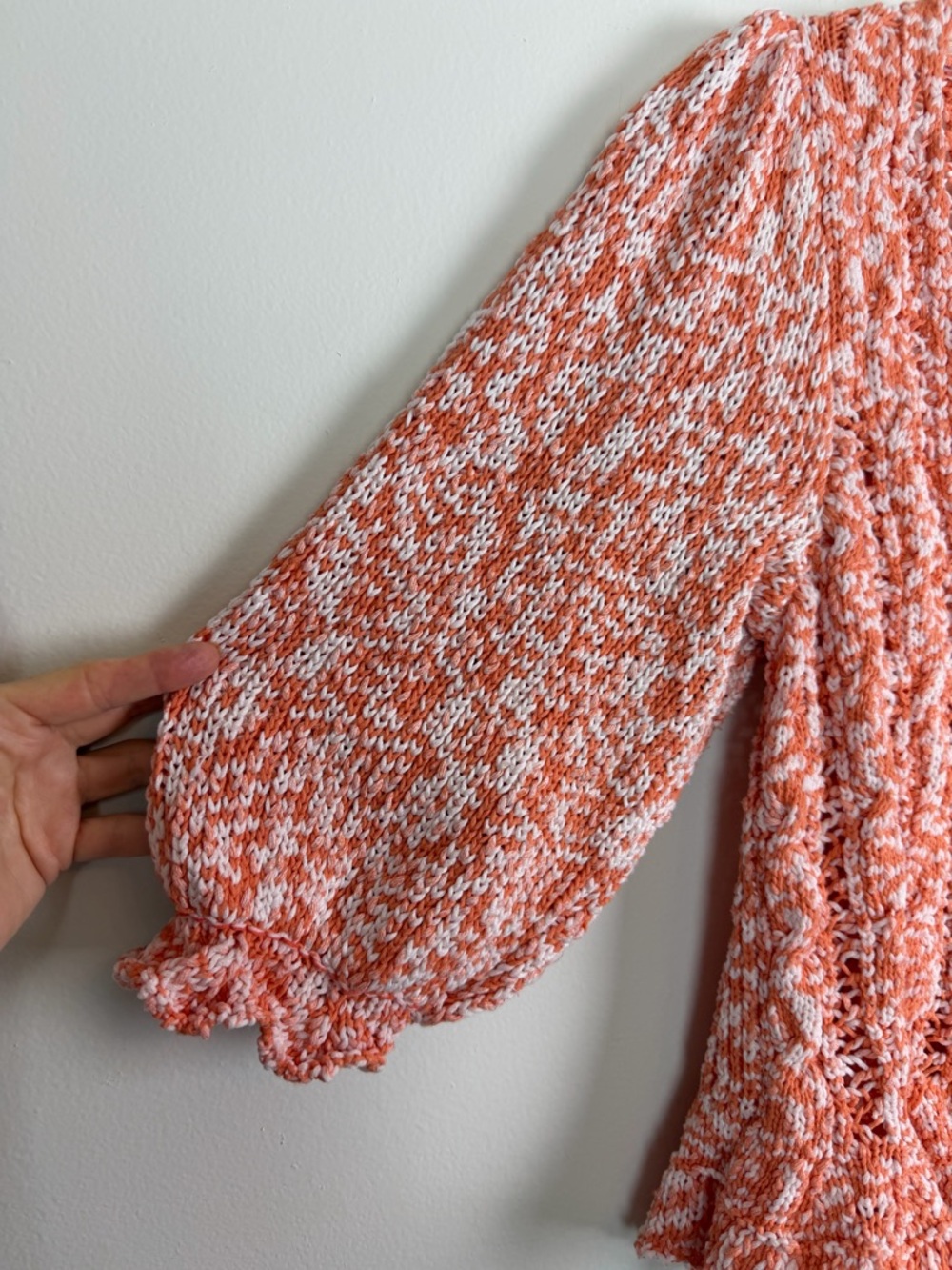 Free People Yesterday Tie Front Puff Sleeve Pointelle Cardigan Size S - Picture 5 of 13